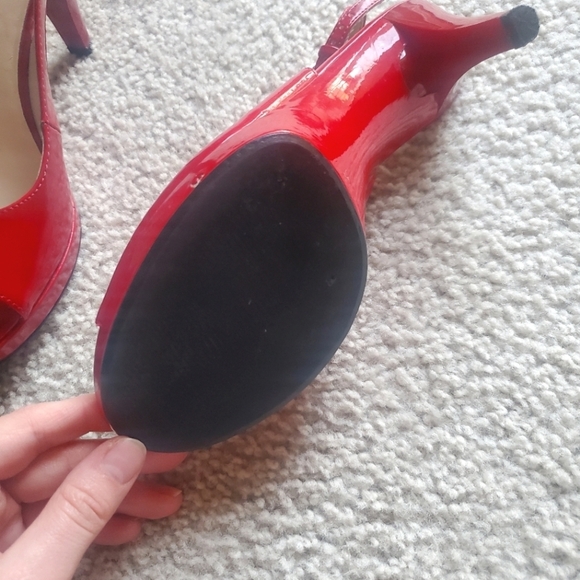 Nine West Peep-Toe Slingback Red Pumps - Picture 3 of 7